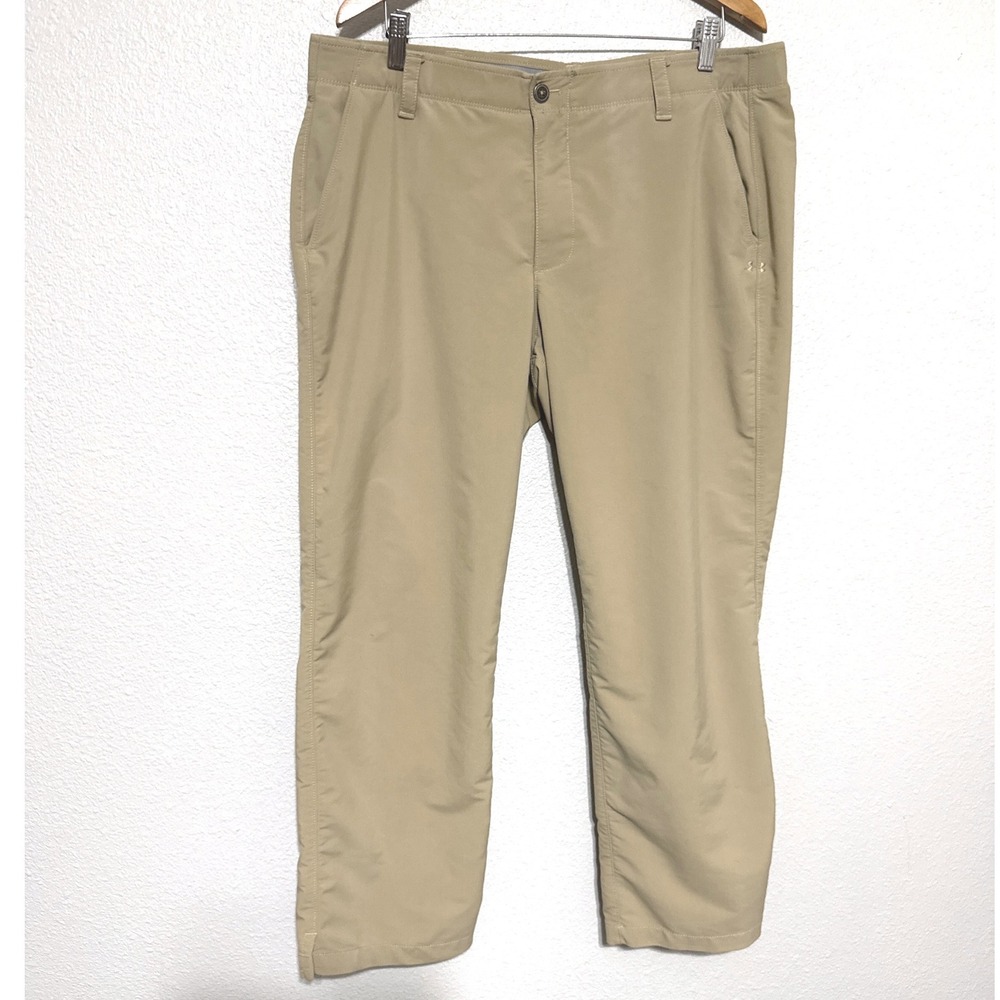 Under Armour Mens Golf Pants Khaki Tan Performance Stretch Trousers 40/30